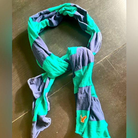 American Eagle Y2K cotton fashion scarf, navy and turquoise - Picture 1 of 4